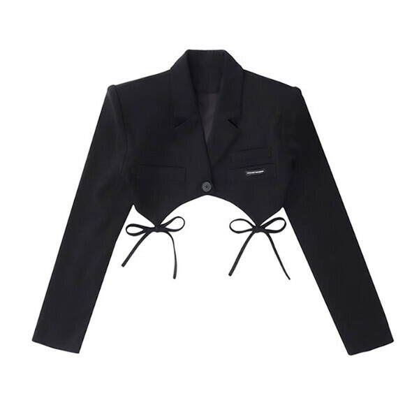 New short navel-baring blazer (black) (S/M/L size, please contact customer service after placing the order for delivery size)