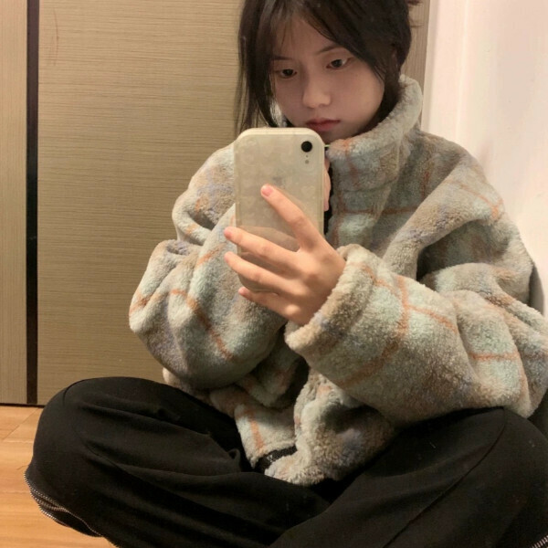 New Japanese style plaid stand collar lamb wool jacket (grey) (S/M/L/XL/2XL sizes will be shipped after placing the order and contact customer service)