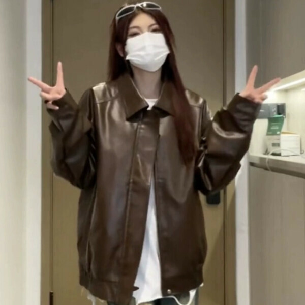 新款皮衣外套（棕色）（S/M/L/XL/2XL下單後與客服聯系發貨的尺碼）  