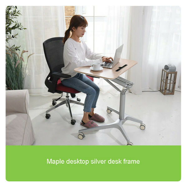 New laptop desk standing mobile lifting aluminum alloy work table (light wood grain)