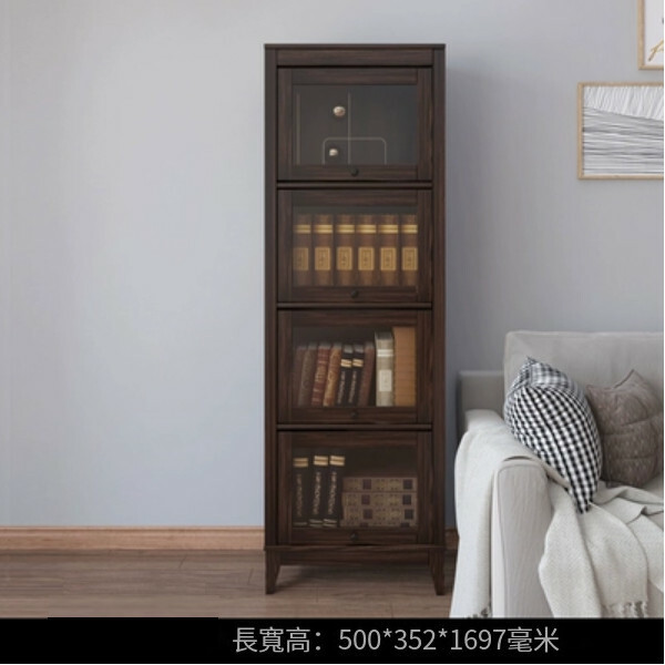 熱推美式書櫃,玻璃門書架,客廳組合櫃,酒櫃 (4門500x352x1697mm)胡桃色