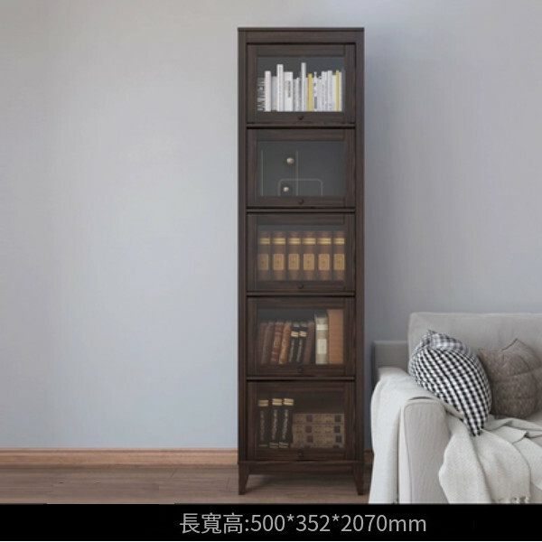 熱推美式書櫃,玻璃門書架,客廳組合櫃,酒櫃 (5門500x352x2070mm)胡桃色