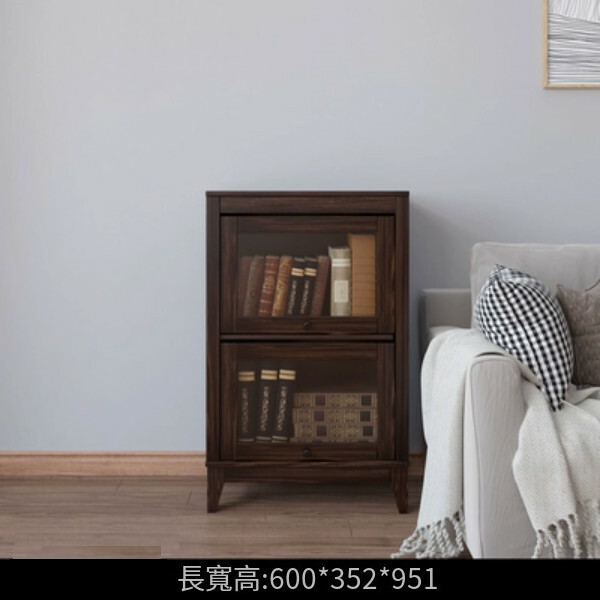 熱推美式書櫃,玻璃門書架,客廳組合櫃,酒櫃 (2門600x352x951mm)胡桃色