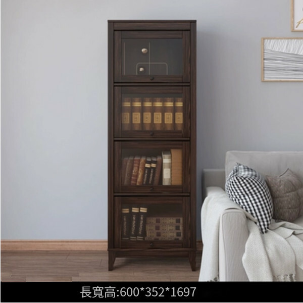 熱推美式書櫃,玻璃門書架,客廳組合櫃,酒櫃 (4門600x352x1967mm)胡桃色