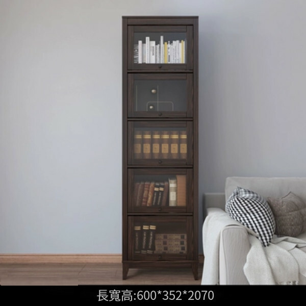 熱推美式書櫃,玻璃門書架,客廳組合櫃,酒櫃 (5門600x352x2070mm)胡桃色