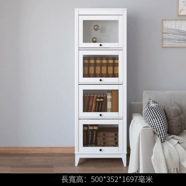 熱推美式書櫃,玻璃門書架,客廳組合櫃,酒櫃 (4門500x352x1697mm)白色