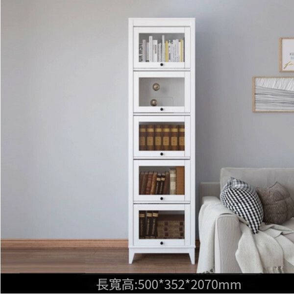 熱推美式書櫃,玻璃門書架,客廳組合櫃,酒櫃 (5門500x352x2070mm)白色