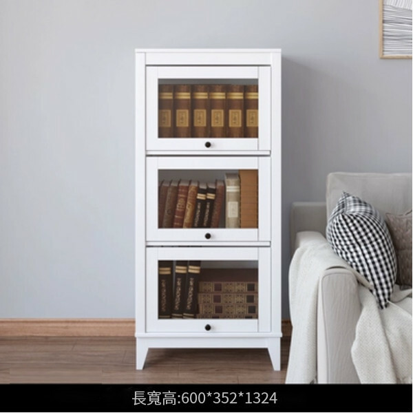 熱推美式書櫃,玻璃門書架,客廳組合櫃,酒櫃 (3門600x352x1324mm)白色