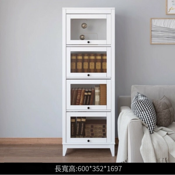 熱推美式書櫃,玻璃門書架,客廳組合櫃,酒櫃 (4門600x352x1967mm)白色