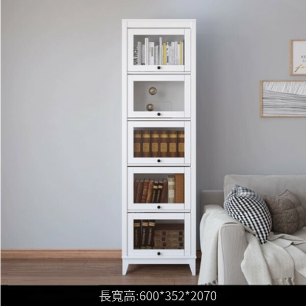 熱推美式書櫃,玻璃門書架,客廳組合櫃,酒櫃 (5門600x352x2070mm)白色