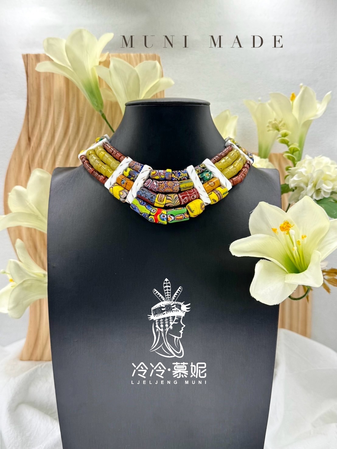 Muni-No.05貿易古珠四排頸鍊38cm