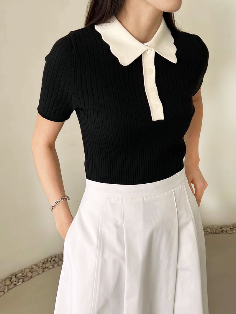 [現貨] 波浪領針織上衣 [ 3色 / Free ]