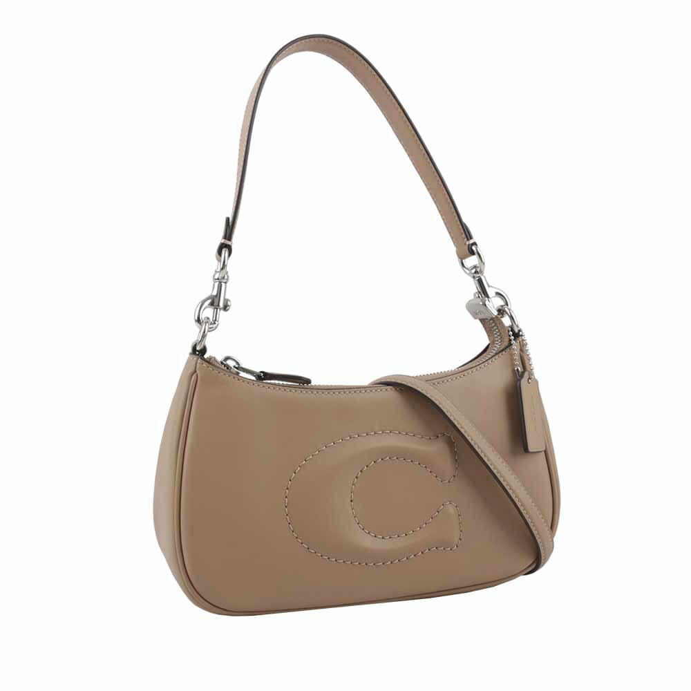 【COACH】Teri 銀釦縫線標誌平滑皮革二用包