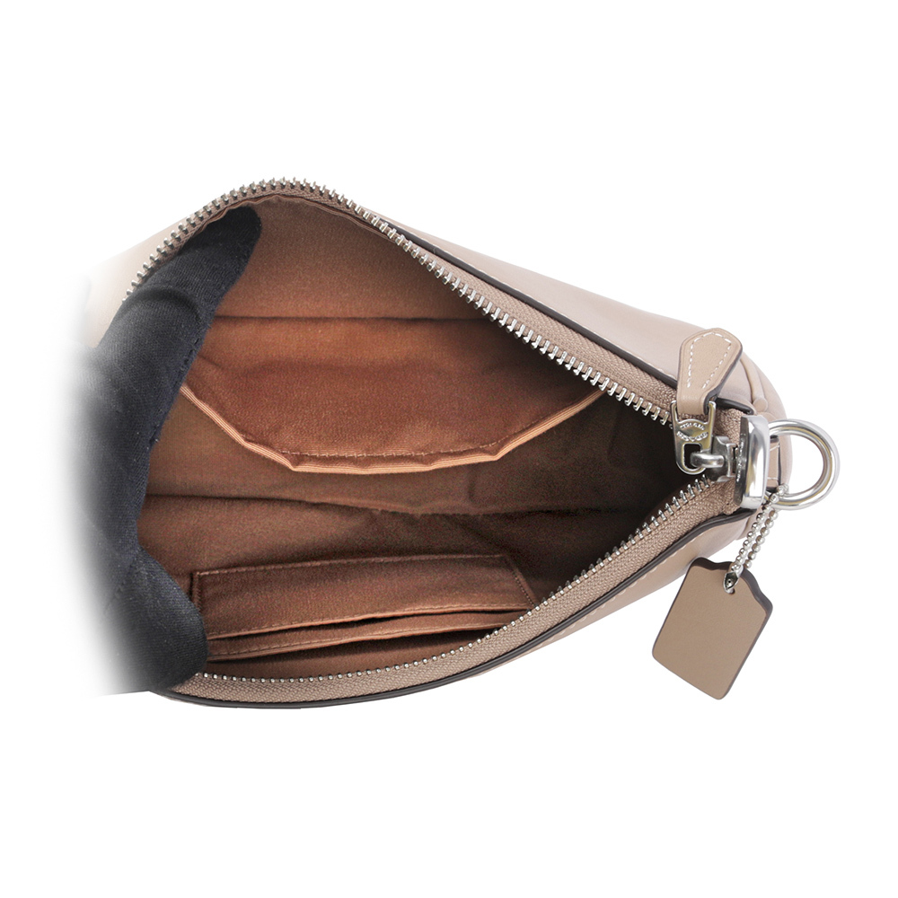 【COACH】Teri 銀釦縫線標誌平滑皮革二用包(奶茶色) CR099 SVTP