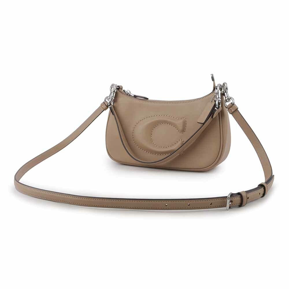 【COACH】Teri 銀釦縫線標誌平滑皮革二用包(奶茶色) CR099 SVTP