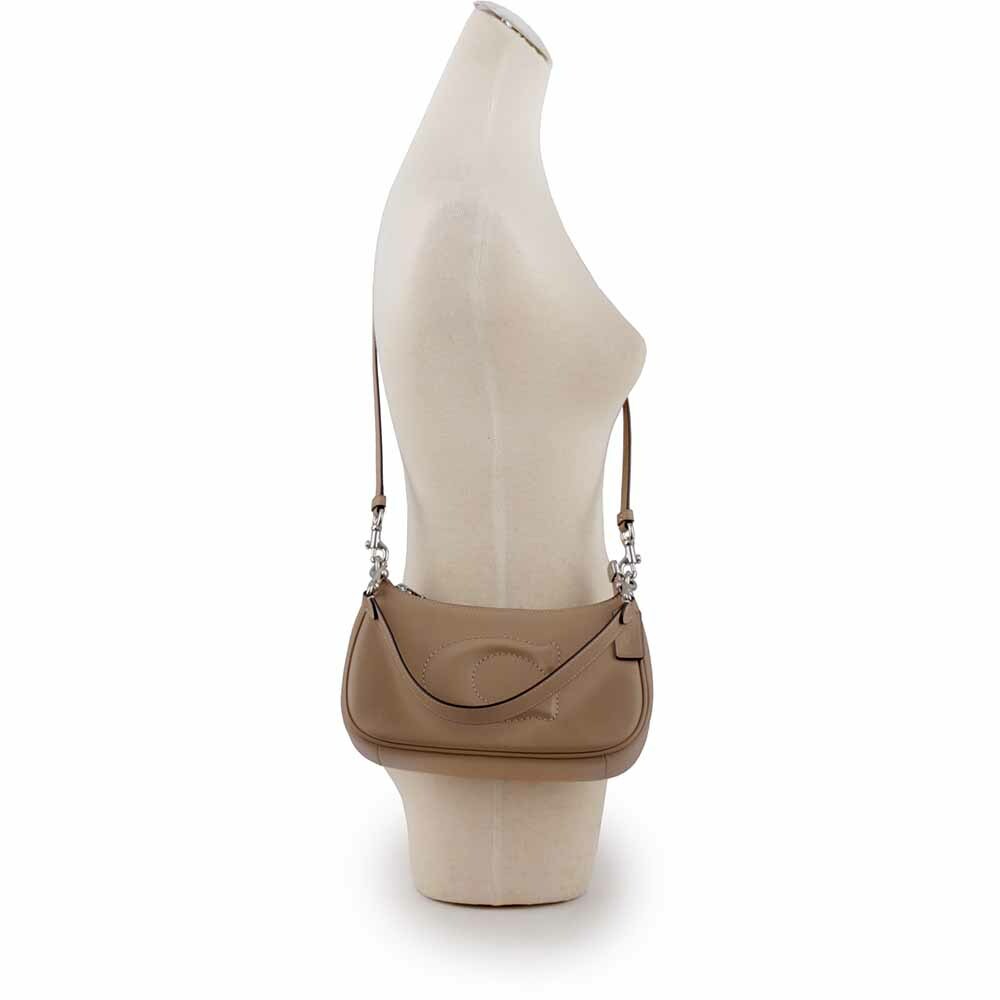 【COACH】Teri 銀釦縫線標誌平滑皮革二用包(奶茶色) CR099 SVTP