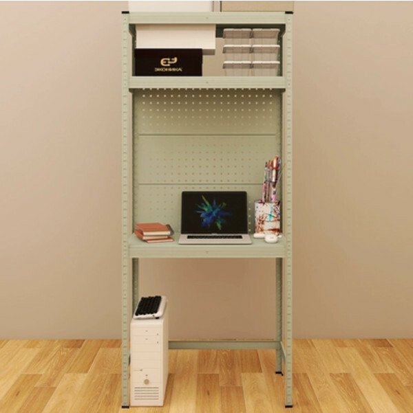 Hot selling iron color combination cabinet bookshelf desk computer desk dressing table study table [grey green perforated board desk] 3 layers 40x80x193.8cm