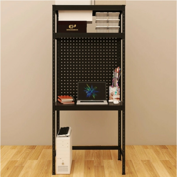 Hot selling iron color combination cabinet bookshelf desk computer desk dressing table study table [black perforated board desk] 3 layers 40x80x193.8cm