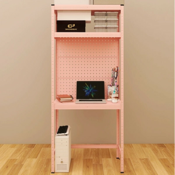 Hot selling iron color combination cabinet bookshelf desk computer desk dressing table study table [pink perforated board desk] 3 layers 40x80x193.8cm