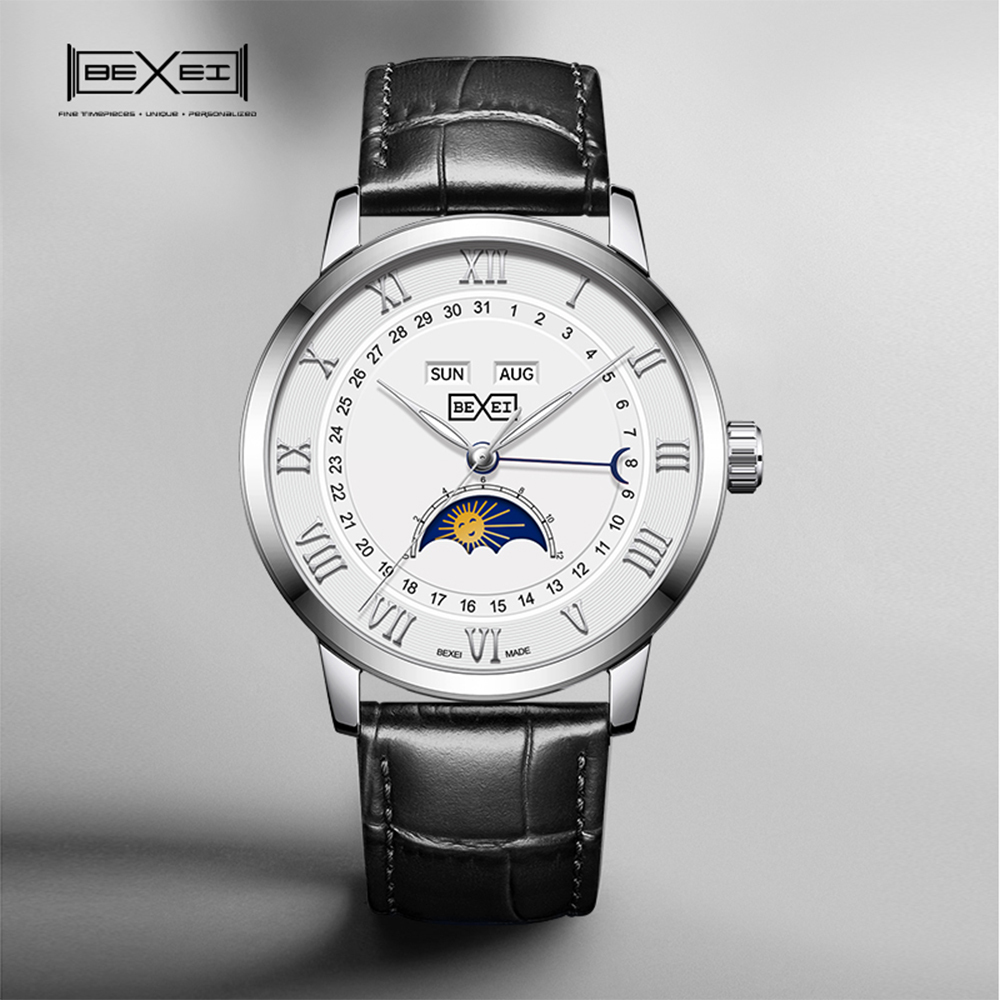 【BEXEI 貝克斯】9203 黎明之光系列 日月星辰 日期顯示 動力儲存 全自動機械錶 腕錶 手錶