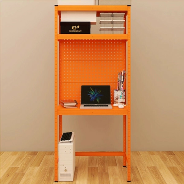 Hot selling iron color combination cabinet bookshelf desk computer desk dressing table study table [orange perforated board desk] 3 layers 40x80x193.8cm
