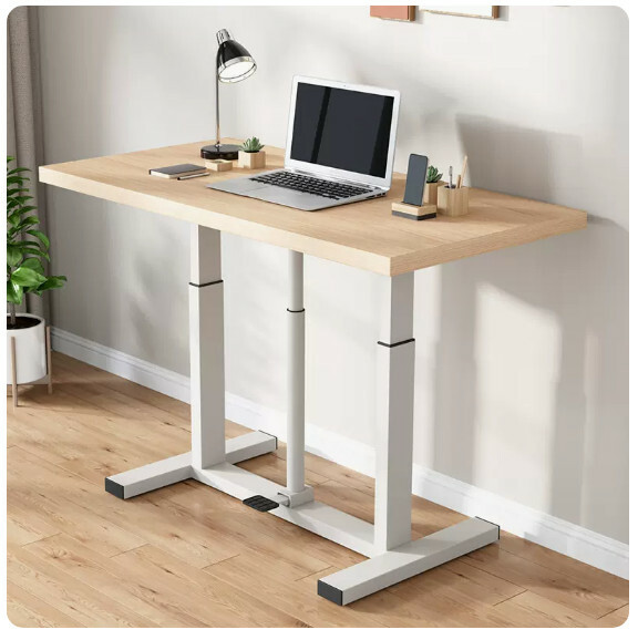 Hot selling lifting computer desk, dressing table, TV stand, multi-purpose design (white wax oak) white frame + foot pressure lifting 120x60cm