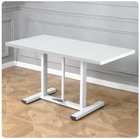 Hot selling lifting computer desk, dressing table, TV stand, multi-purpose design (white wood grain) white frame + foot pressure lifting 120x60cm