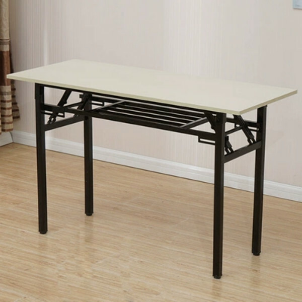 Hot selling folding table conference table study table computer table dining table white + black feet (double layer) 120x50x75cm