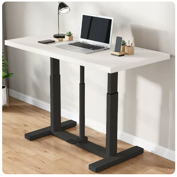 Hot Selling Lift Computer Desk Dressing Table TV Stand Multi-Purpose Design (White Wood Grain) Black Frame + Foot Pressure Lift 120x60cm