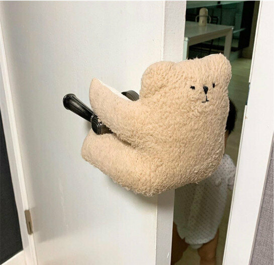 激抵[咖啡色小熊] 兒童安全門擋  動物造型門卡 可愛門檔 