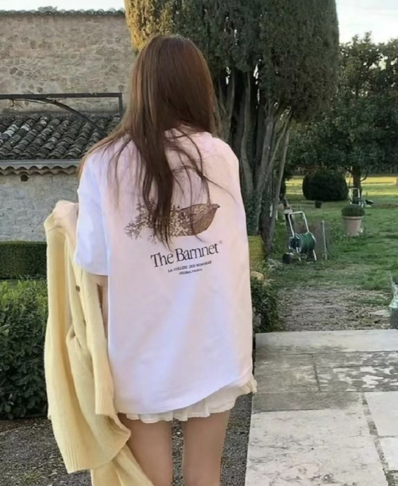 正韓 - The Barnet 寬鬆休閒圓領印花短袖T恤 (兩色)