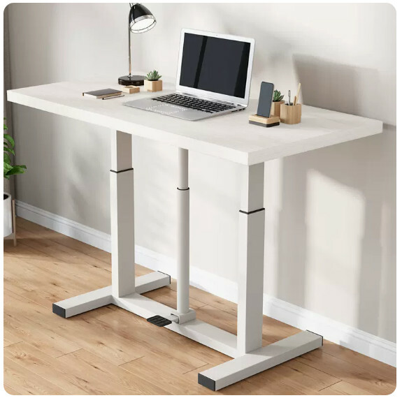 Hot Selling Lift Computer Desk Dressing Table TV Stand Multi-Purpose Design (White Wood Grain) White Frame + Foot Pressure Lift 140x70cm
