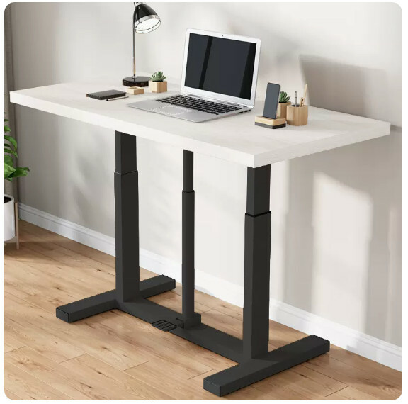 Hot Selling Lift Computer Desk Dressing Table TV Stand Multi-Purpose Design (White Wood Grain) Black Frame + Foot Pressure Lift 140x70cm