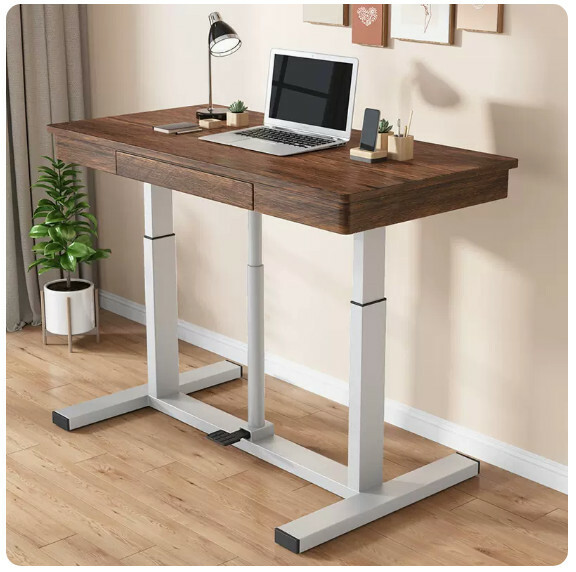 Hot selling lifting computer desk dressing table TV stand multi-purpose design (dream color) drawer + white shelf + foot pressure lift 120x60cm