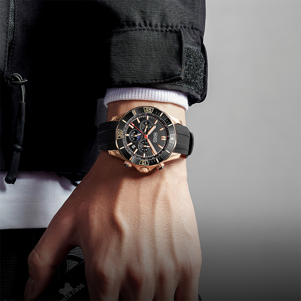 【BEXEI 貝克斯】9213 黑金庫克系列 熊貓款 閃亮 鏤空 日期顯示 動力儲存 全自動機械錶 手錶