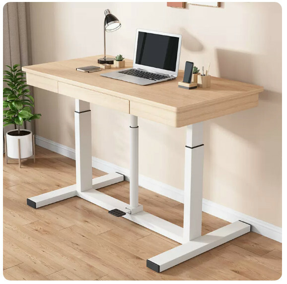 Hot Selling Lift Computer Desk Dressing Table TV Stand Multi-Purpose Design (Pewter Oak) Drawer + White Frame + Foot Pressure Lift 120x60cm