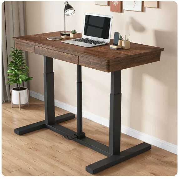 Hot selling lifting computer desk dressing table TV stand multi-purpose design (dream color) drawer + black shelf + foot pressure lift 120x60cm