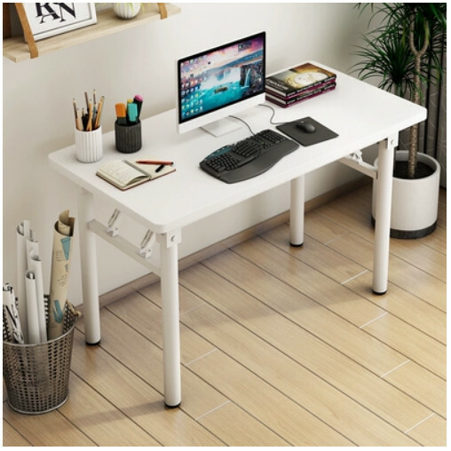 Hot selling folding table conference table study table computer table dining table (round tube) white + white feet 80x40x75cm