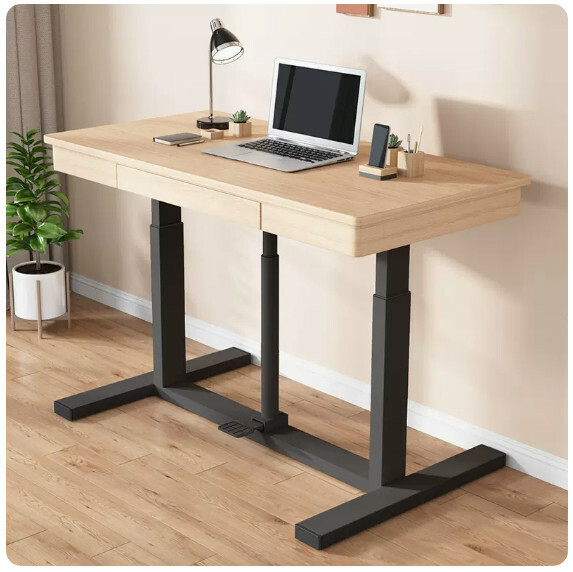 Hot selling lifting computer desk dressing table TV stand multi-purpose design (white wax figure) drawer + black frame + foot pressure lift 120x60cm