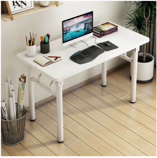 Hot selling folding table conference table study table computer table dining table (round tube) white + white feet 80x50x75cm