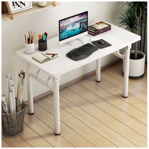 Hot selling folding table conference table study table computer table dining table (round tube) white + white feet 120x40x75cm