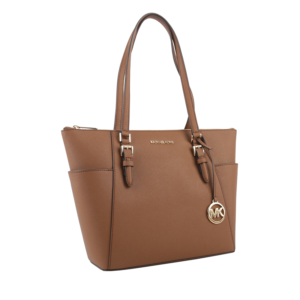 【Michael Kors】Charlotte 金字防刮皮革大款拉鍊托特包(焦糖色) 35T0GCFT7L LUGGA