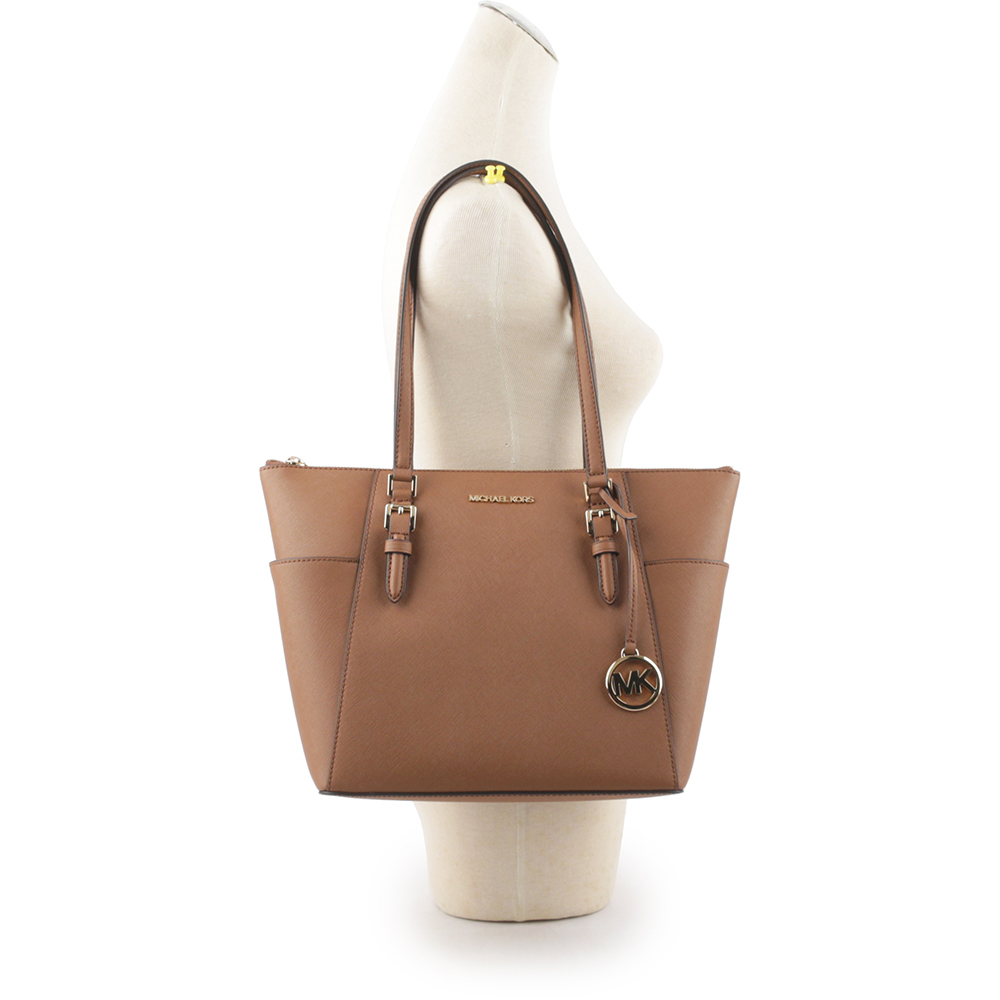 【Michael Kors】Charlotte 金字防刮皮革大款拉鍊托特包(焦糖色) 35T0GCFT7L LUGGA