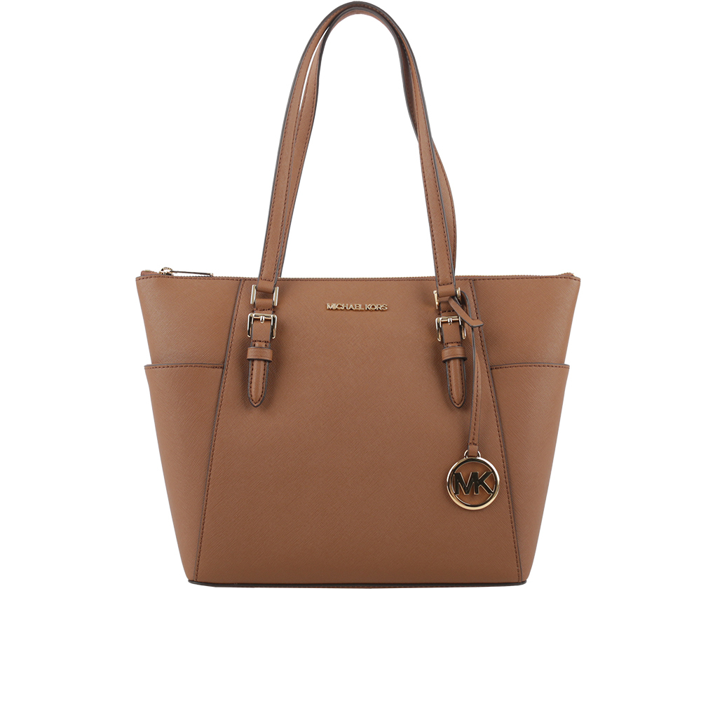 【Michael Kors】Charlotte 金字防刮皮革大款拉鍊托特包(焦糖色) 35T0GCFT7L LUGGA