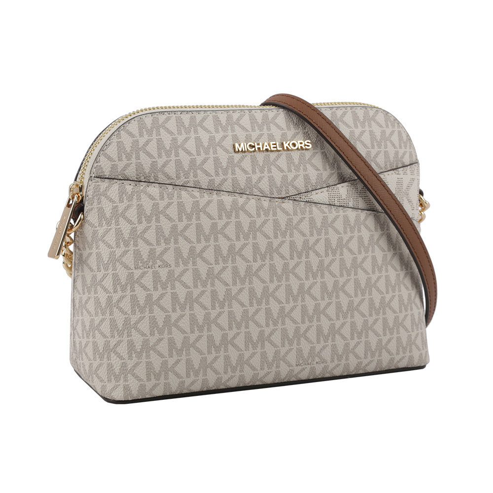 【Michael Kors】金字滿版塗層帆布口袋貝殼包(香草白) 35F1GTVC6B VANIL