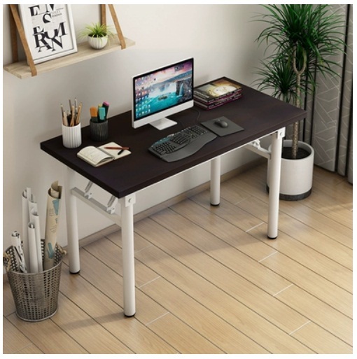 Hot selling folding table conference table study table computer table dining table (round tube) black + white feet 80x40x75cm