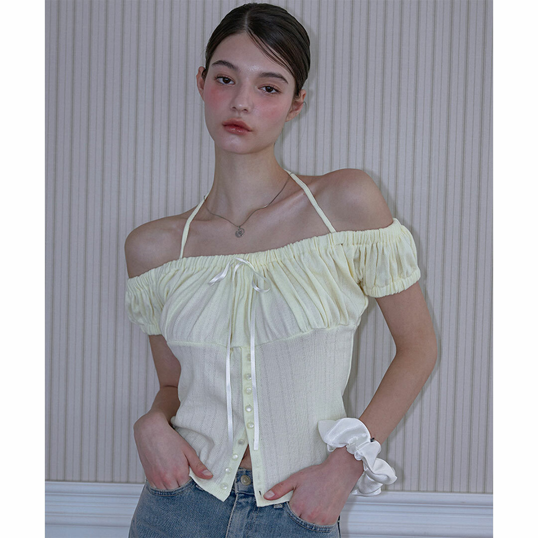 Rose Frantz】【網店限定】Shirring Holter Off Shoulder T-shirt