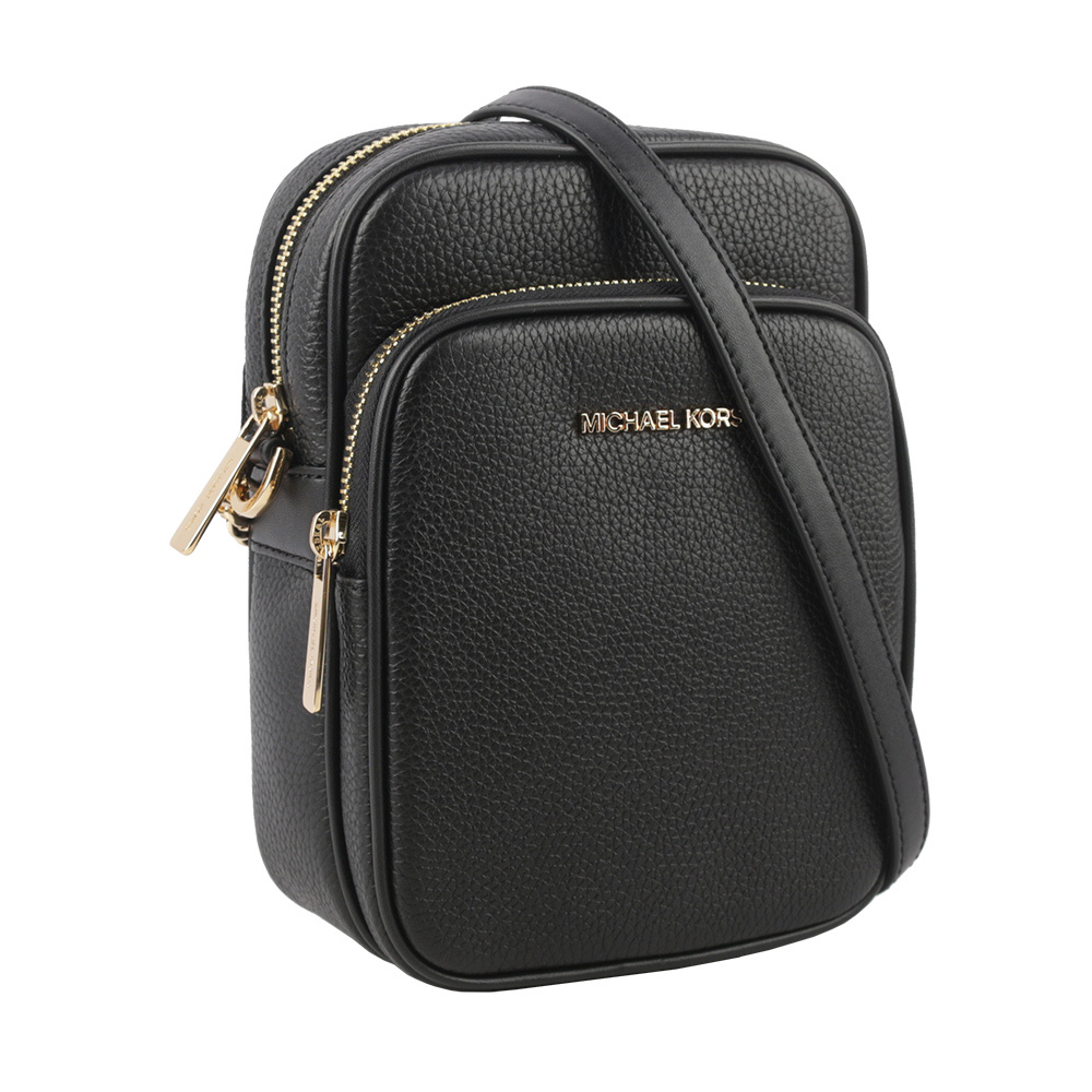 【Michael Kors】金字荔枝皮革拉鍊中款直式斜背包