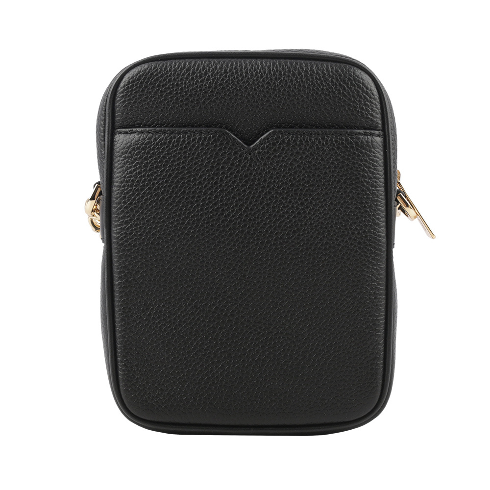 【Michael Kors】金字荔枝皮革拉鍊中款直式斜背包(黑色) 35H3GTVC2L BLACK