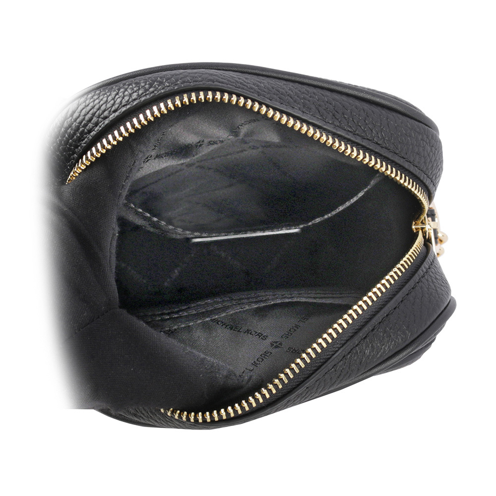 【Michael Kors】金字荔枝皮革拉鍊中款直式斜背包(黑色) 35H3GTVC2L BLACK